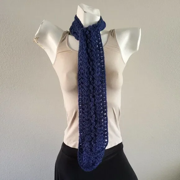 BOGO Scarf Sale - Hand Crafted navy blue crochet scarf - Picture 2 of 7